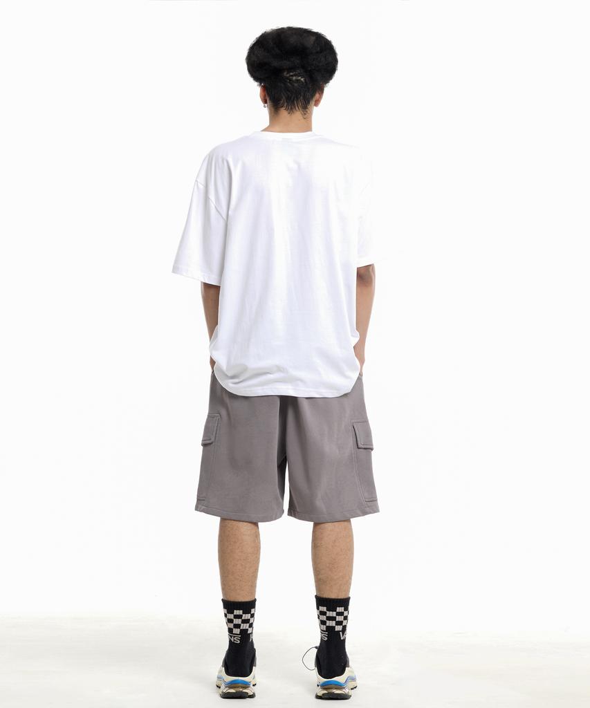 CREAM SODA LAB Pigment Cargo Bermuda Elastic Pants Grey