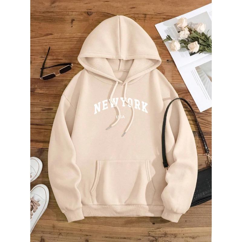 Letter Graphic Sweatshirt Men Women Loose Fleece Hoodie Pullover Hoodies Crewneck Pocket Clothes Couple Hoodies & Sweatshirts Unisex