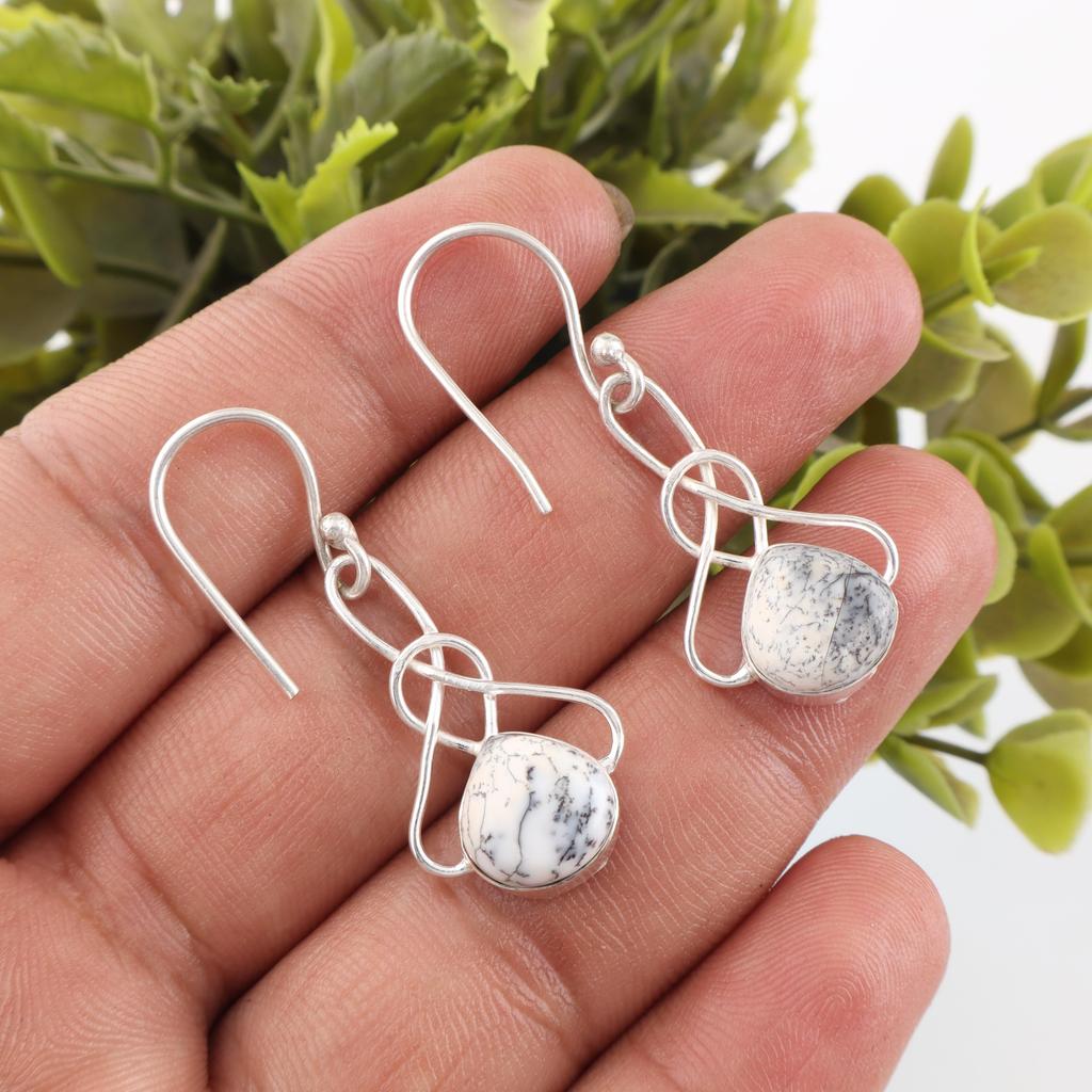 Dendritic Opal Jewelry, 925 Solid Sterling Silver Earrings Jewelry, Handmade Gorgeous Silver Earrings For Thanksgiving Gift