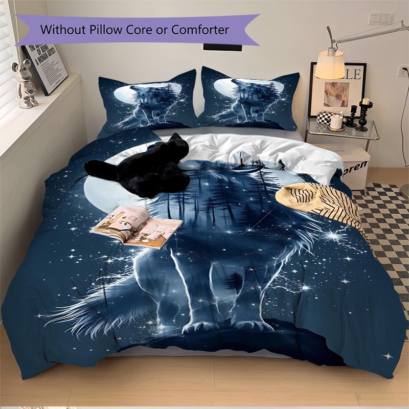 3pcs Wolf Moon Soft Comfortable Bedding set, For Bedroom, Guest Room And Dorm, All - Season Use, High-Definition Printing170