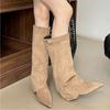 2025 Autumn and Winter New Spice Girl Pointed Thick Heel Knight Boots Trouser Boots Belt Buckle Boots Women's Boots Martin Boots
