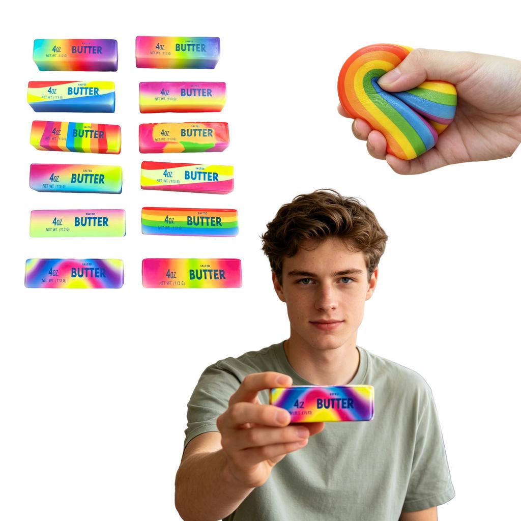 12pc Soft Butter Stick Set Slow Rebound Squishy Stress Relief Toy Pack Assorted Designs Variety Collection