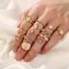 15Pcs Vintage Rings Set For Women Fashion Cross Floral Palm Pattern Crystal Geometric Rings Trendy Finger Jewelry Gifts New