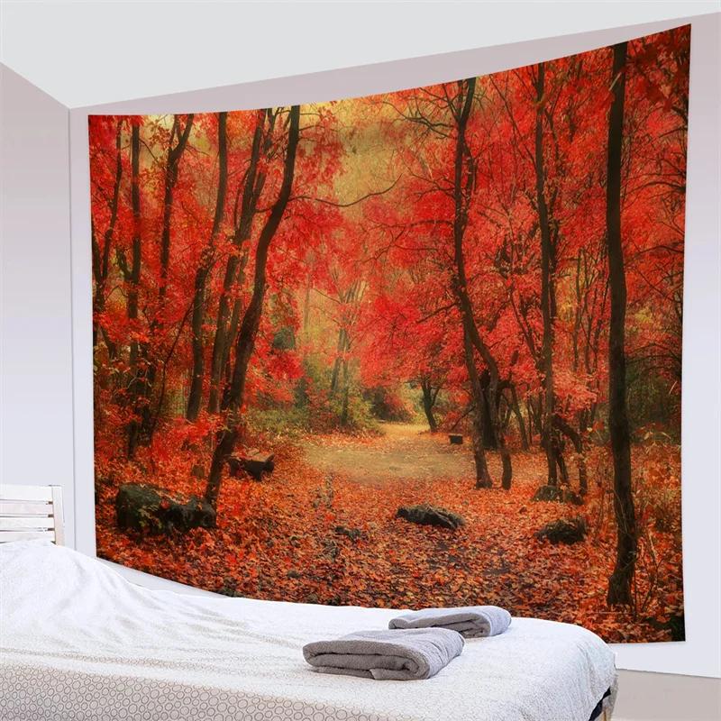 Forest Pathway in the Misty Mountain Tapestry Wall Hanging Art Nature Landscape Tapestries Home Decor for Living Room Bedroom