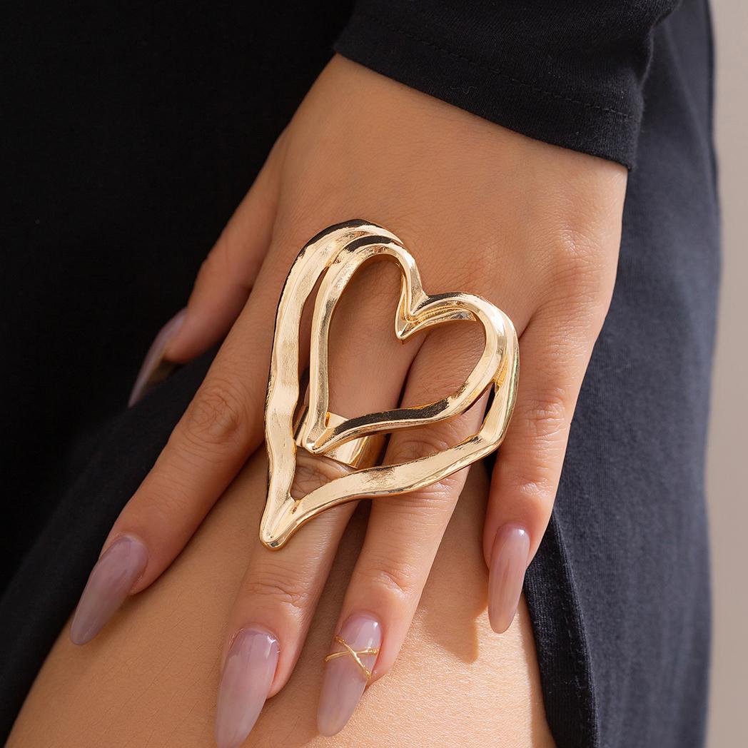 

Unique Exaggerated Big Hollow Out Love Heart Rings for Women Trendy Creative Adjustable Open Rings Couple Y2K Jewelry Steampunk