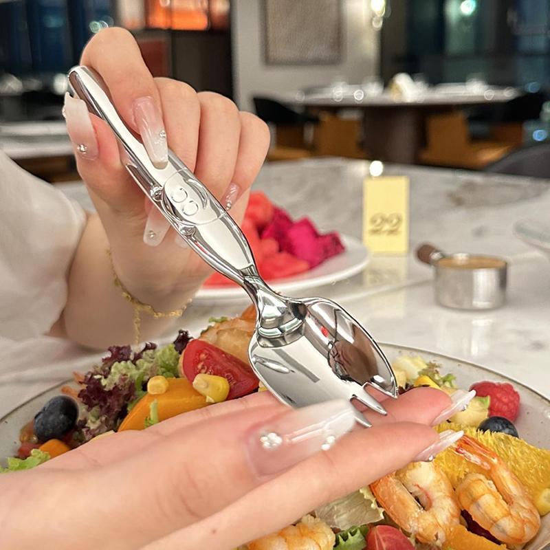 Stainless Steel Spoon Fork Children Spoon Fruit Fork Creative Cartoon Bear Fork Eating Spoon Baby Spoon Soup Spoon