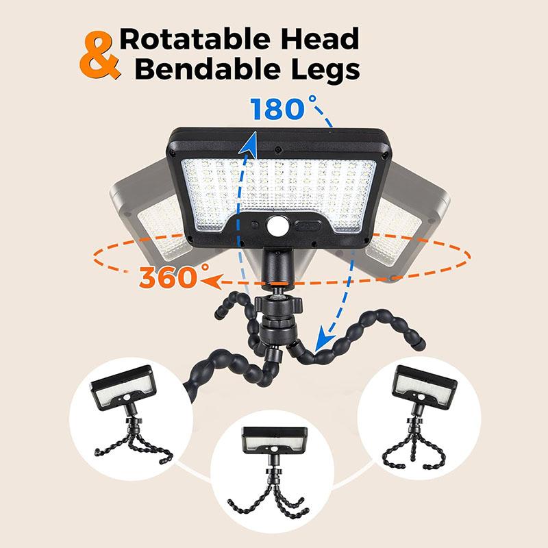 92led Tripod Octopus Solar Wall Light Motion Sensor Solar Pathway Lights USB Powered Adjustable Angle for Garden Yard Lighting