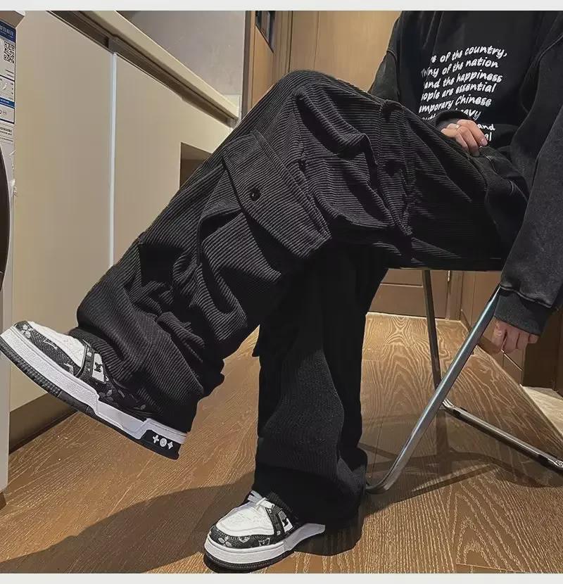 Salopetă retro japoneză din reiat pentru bărbați - Pantaloni casual de toamnă cu croială largă, design simplu și versatil.