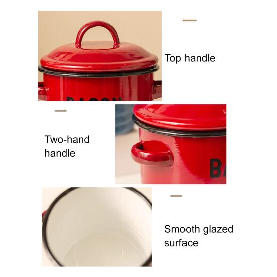 Vintage Enamel Bacon Grease Container with Lid Rustic Farmhouse Grease Container with 2 Handles Kitchen Oil Storage Jar for Storing Lard Spices Soup