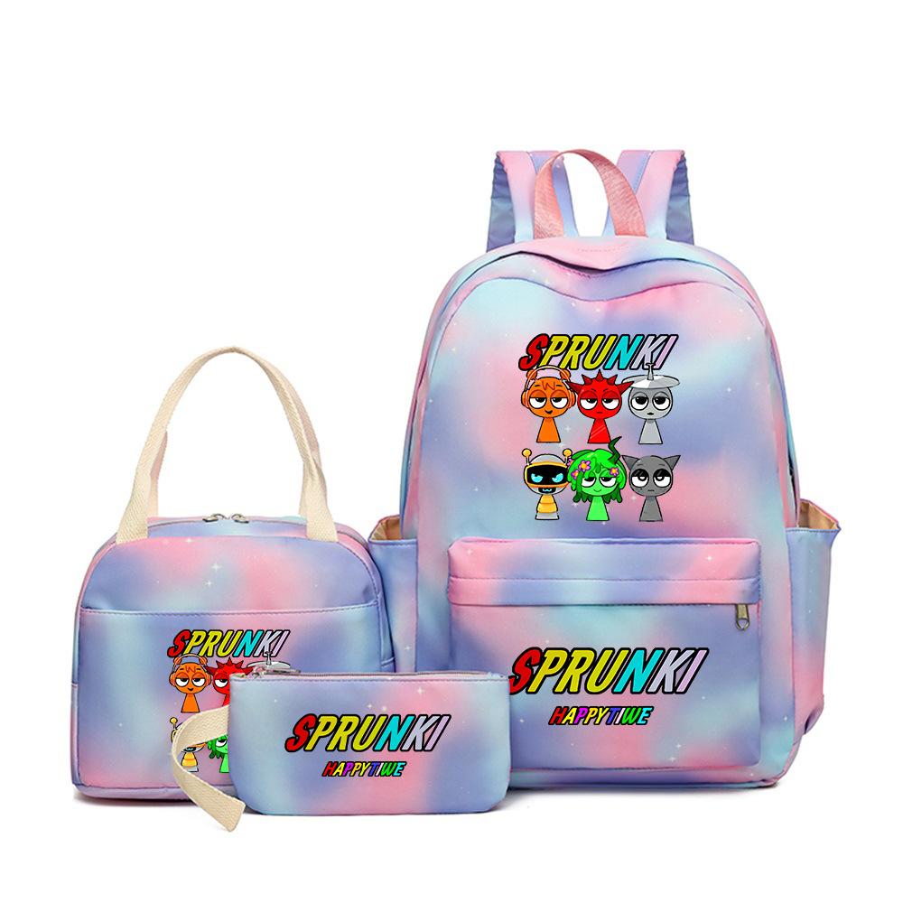 Rhythm box teen schoolbag sprunki cartoon print backpack pencil bag three-piece children's schoolbag 4