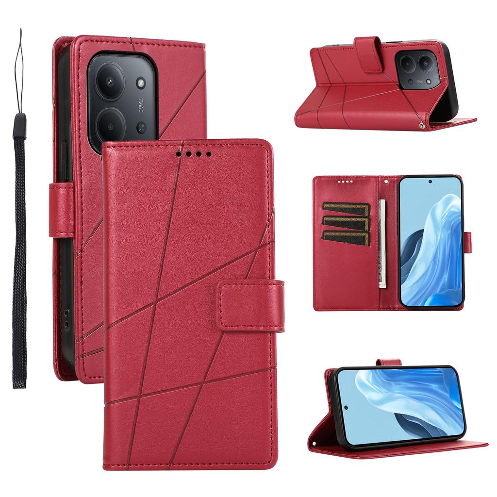 Für Xiaomi Redmi 15C 4G (Global) (171 mm)/Poco C85 4G Handyhülle Linienprägung Leder Brieftaschenhülle mit Handschlaufe