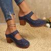 Women's Summer New Large Size Women's Sandals Retro Block Heel Slippers Large Size Cutout Wedge Sandals