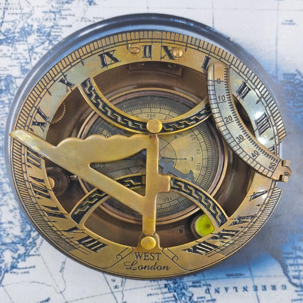 Brass Sundial Compass – Antique Nautical 10 Cm Compass with Sundial Function