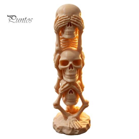 Unique Dark Aesthetic Decor Triple Stacked Skulls Figurine, Spooky See Hear Speak No Evil Skeleton Head Artistic Bone Texture Figurine Statue,