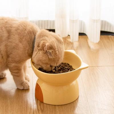Creative Ceramic Drinking Water Food Tall Footed Bowls, Anti Overturning Neck Protection, Large Caliber, Cat Bowl, Supplies, 1Pc