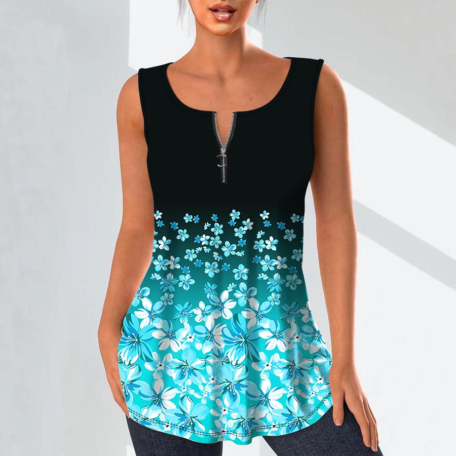 Cămăși cu decolteu în V de modă pentru femei Topuri ocazionale Tricou pentru femei 3D roșie cu imprimeu cu flori mici Bluză de dimensiuni mari Bluză fără mâneci