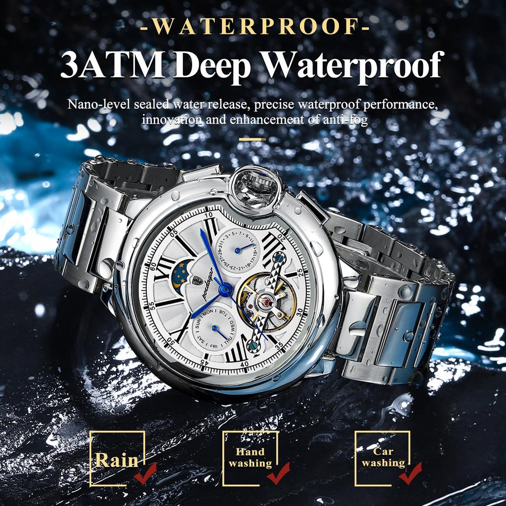 Luxury Business Male Watch Date Week Stainless Steel Tourbillon Men Clock Waterproof Automatic Mechanical Men's Watches