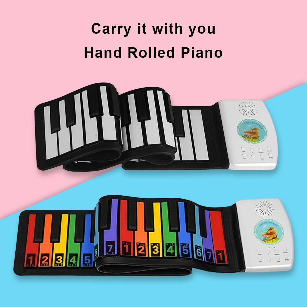Portable 49 Keys Electronic Piano Rechargeable Children Flexible Roll Up Keyboard Musical Instrument Gift Colorful