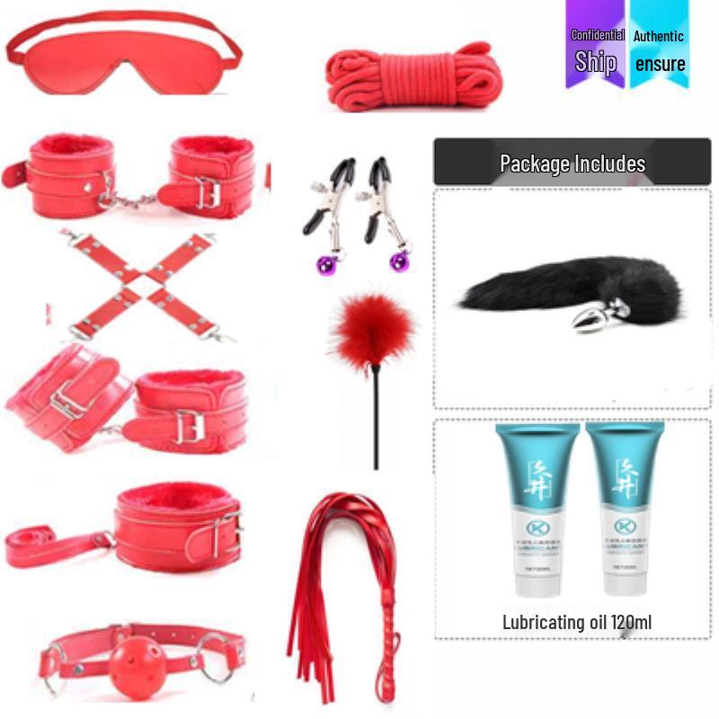 Flirty Bondage Set: Leather Handcuffs, Whip, Collar & Nipple Clamps