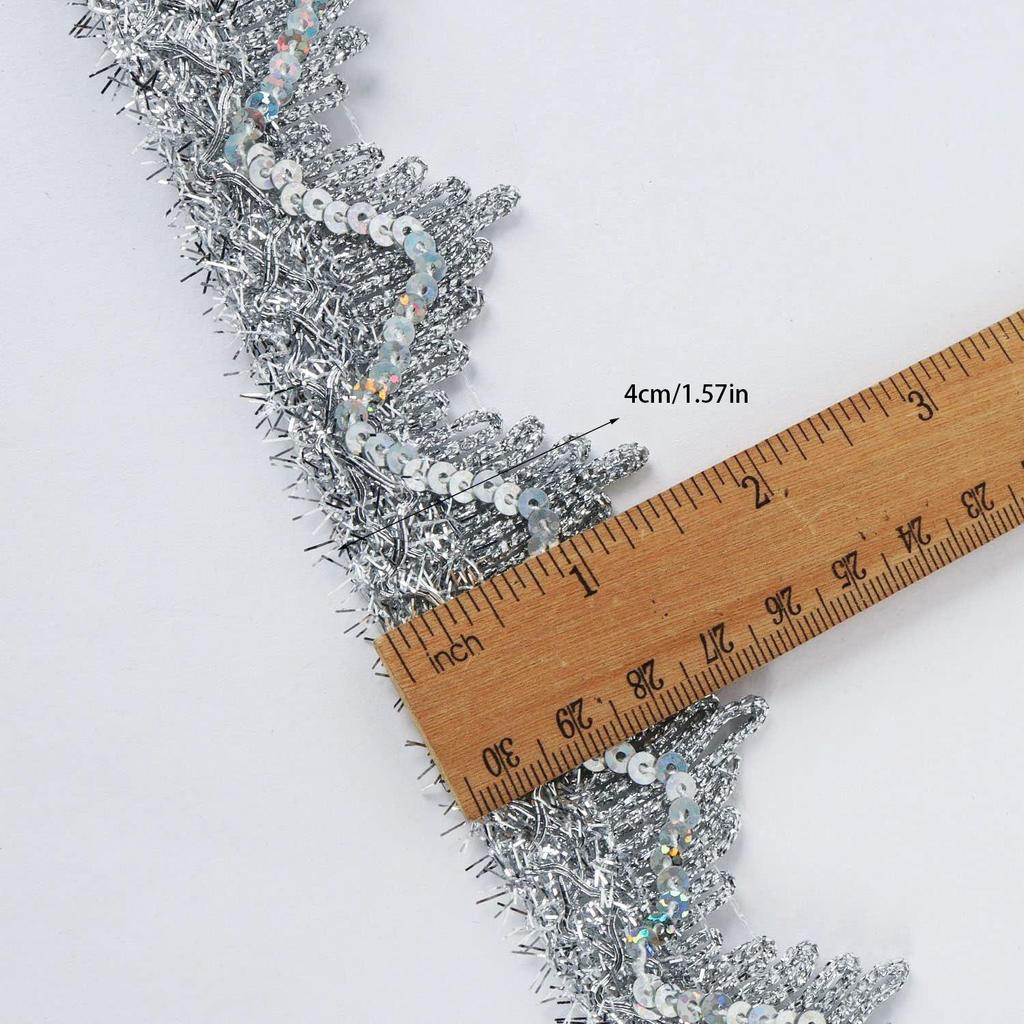 2 Yards Sequined Lace Trim Fabric Ribbon DIY Crafts 4CM Wide