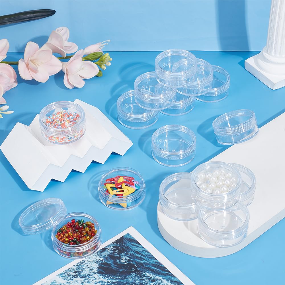 BENECREAT 24-Piece Set of 20ml Small Round Cases for Beads, Cosmetics, and Nail Art Parts, Refillable Containers, and Small Item Storage Boxes, Clear