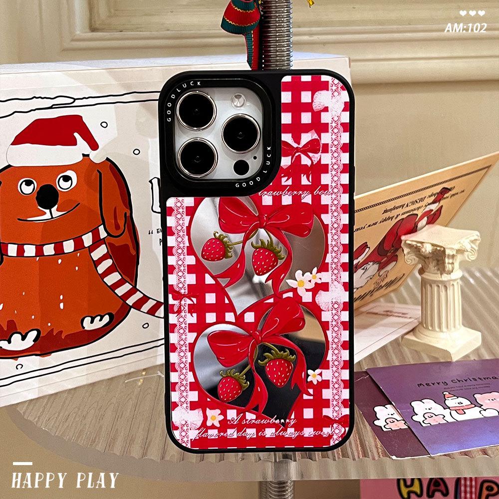 Strawberry Photo Frame Mirror for Apple 17PROMAX Love Bow iPhone16 Mirror Anti-drop Protective Cover
