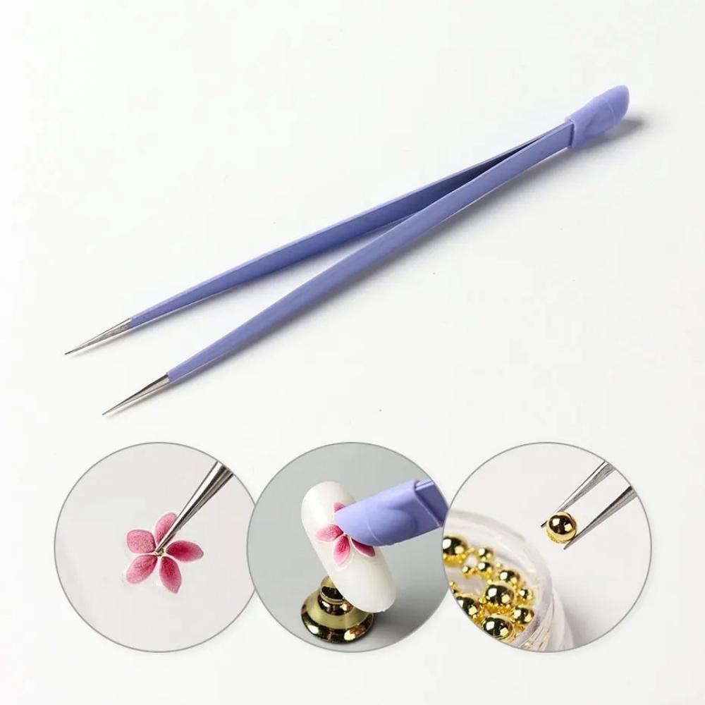Double Headed Tweezers Manicure Multifunctional Tweezers Silicone Head Press Stick Sticker Nail Art Clip Picking Tweezer Tools