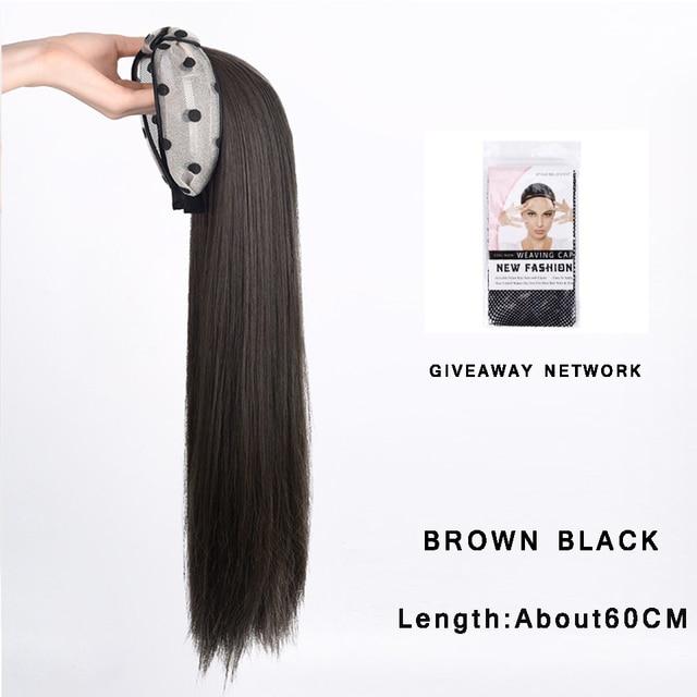 Synthetic Long Wavy Headband Wig Black Brown Women's With Twist Braid Hairband Accessories Natural Half Wig