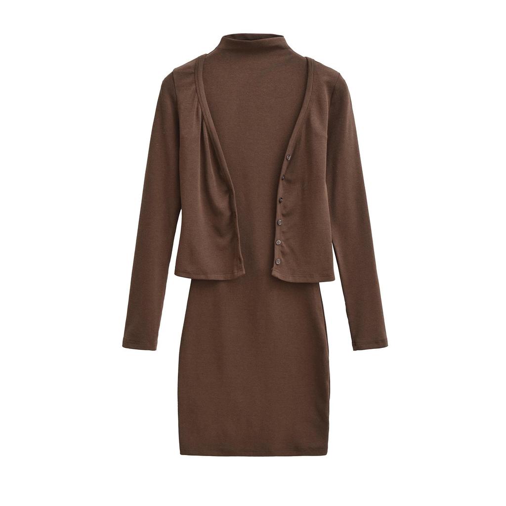 Spring 2026 Women's Spicy High-Waisted Sleeveless Bodycon Dress & V-Neck Cardigan Two-Piece Set