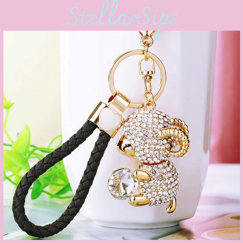 Adorable Zodiac Sheep Keychain With Sparkling Rhinestones For Couples And Friends Gifts
