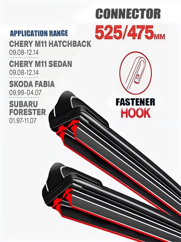 Hook Wiper Blades 525/475mm (21 +19 ) for Chery M11, Skoda Fabia & Subaru Forester чёрный
