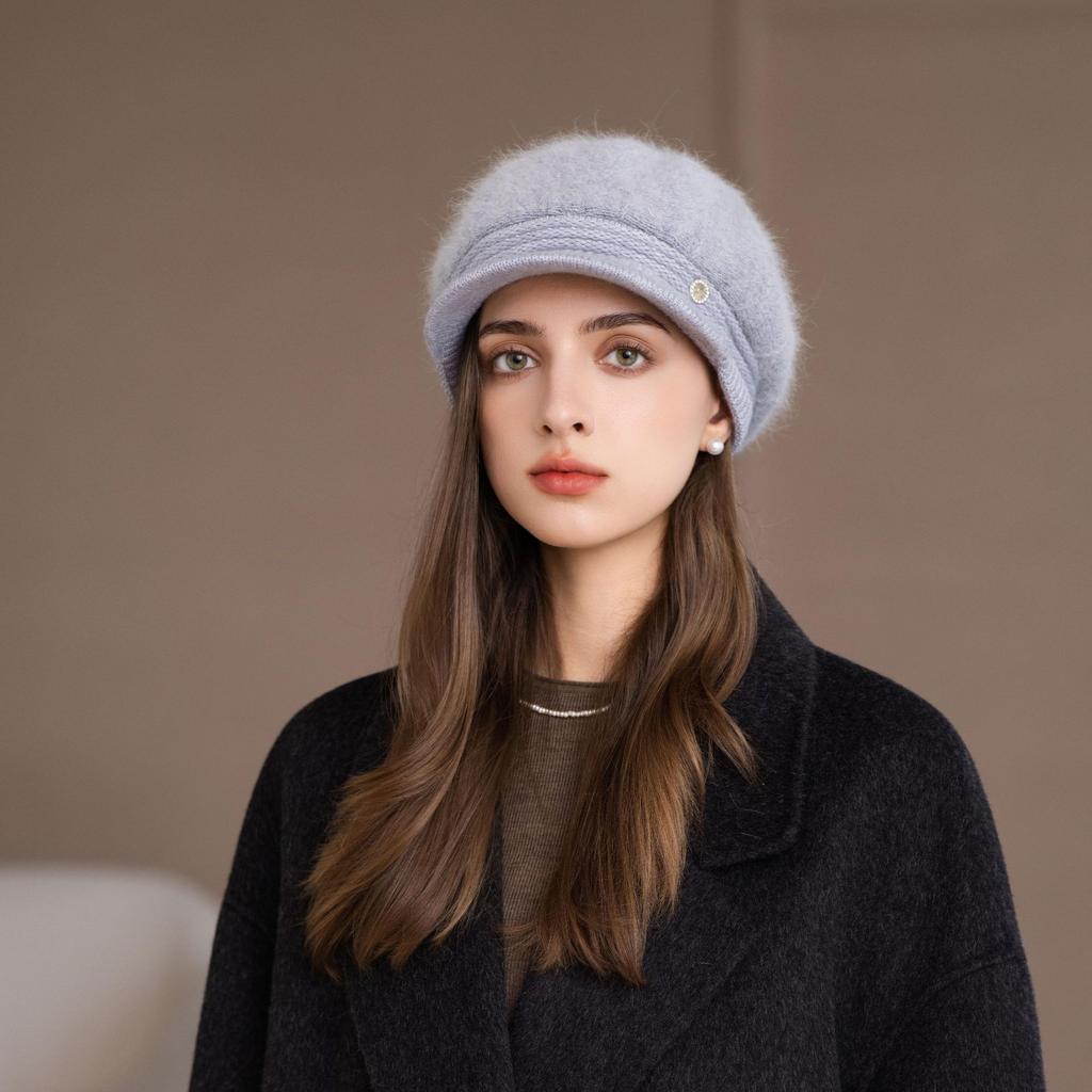 New Rabbit Fur Hat for Women Plus Velvet To Keep Warm Grandma Ear Protector Wool Knitted Hat for Middle Aged and Elderly Mothers