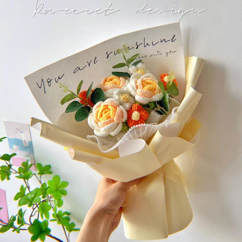 Handmade Knitted Rose & Sunflower Crochet Bouquet - Festival Gift