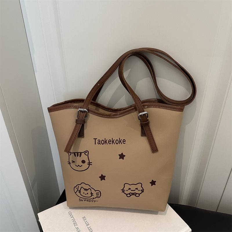 

Сумка большой вместимости женская 2025 новый продукт тренд контрастного цвета на плечо подмышку сумка-тоут для通勤 студентов хаки