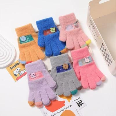 Autumn and Winter Children's Gloves Boys and Girls Cute Finger Five-finger Knitted Wool Gloves Cycling Warm Antifreeze Gloves