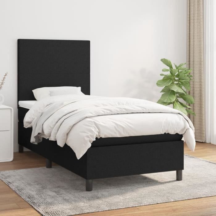 3141595 vidaXL Divan Bed with Mattress Black 100x200 Cm Fabric