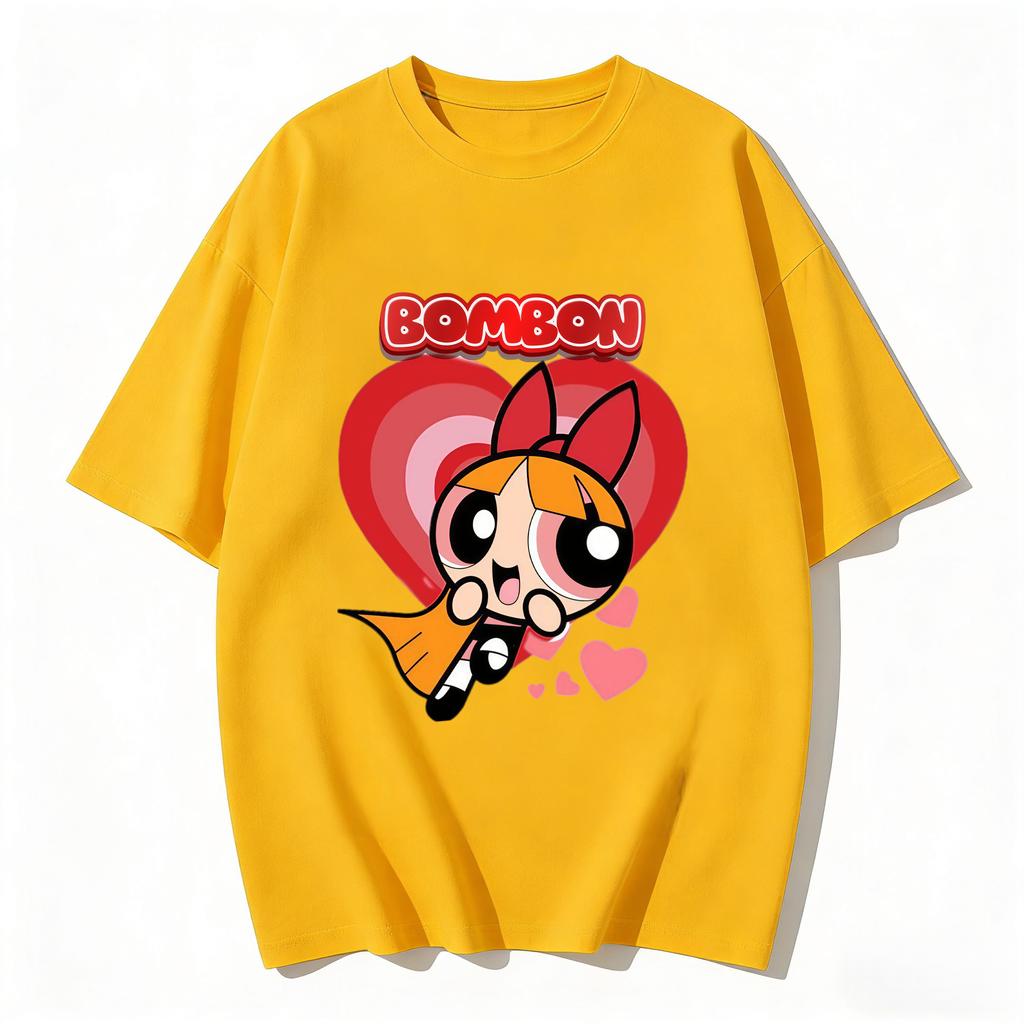 2026 Summer Cute Powerpuff Girls Family Matching T Shirts Cartoon Print Cotton Tees Casual Short Sleeve Tops for Kids and Adults