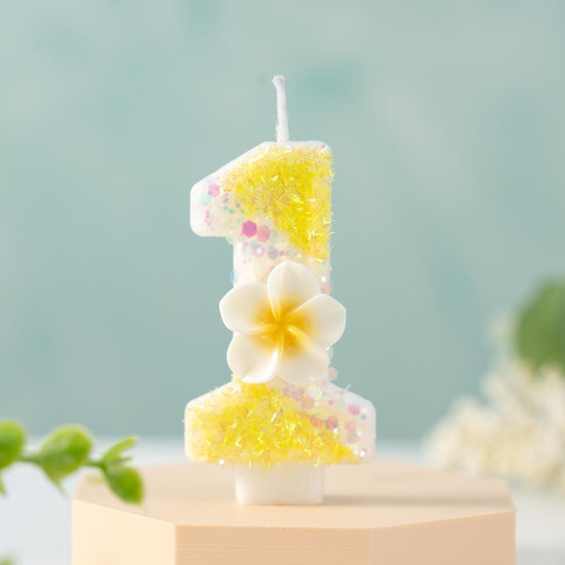 Creative Small Yellow Flower Numbers Birthday Candle Cake Party Decoration First Birthday Celebration