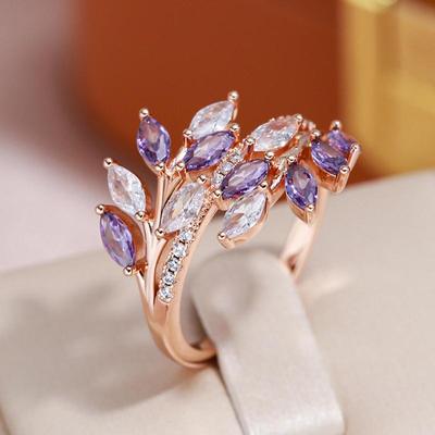 Anelli aperti con zirconi geometrici dal design a foglia per le donne Accessori per gioielli eleganti color oro liscio