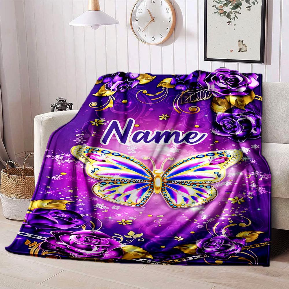 Home Customize Your Name Blankets Luxurious Butterfly Floral Design Soft Cozy Allseason Blanket For Picnics Sofa Office Bed Living Room Perfect Gift