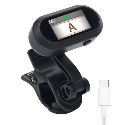 Rechargeable Clip-on Tuner with TFT Screen for Guitar, Bass, Ukulele, and Wind Instruments - Chromatic Tuner Pitch 410-460Hz - Bright Bright Screen Fo