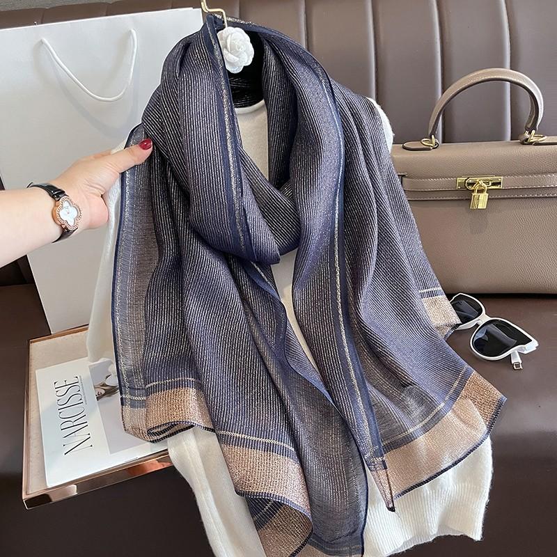2024 Luxury Brand Women Fashion Scarf Plain Solid Silk Linen Shawls Scarves Summer Lady Bandanas Foulard Hijab
