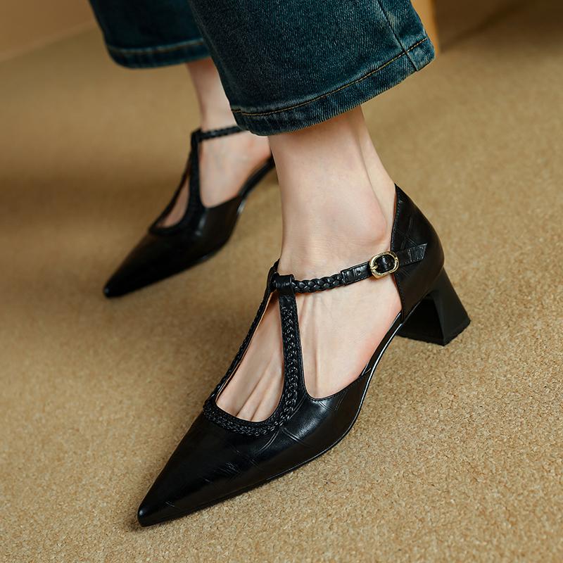 Fashion 2025 Summer Women Sandals Genuine Leather Sexy Pointed Toe T Strap Party Shoes High Heel Summer Pumps Hollow Shoes Woman 34-40