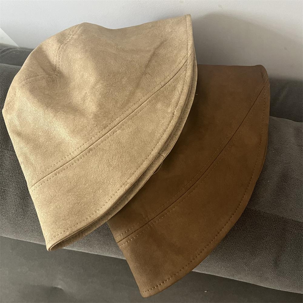 

Bucket hat women s spring and autumn new pu leather versatile simple bucket hat plain face covering washbasin hat Adult average size (56-58cm) білий
