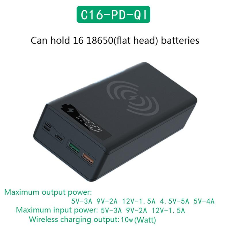 16*18650 Usb Welding Free Battery Storage Box Fast Wireless Charging Power Case