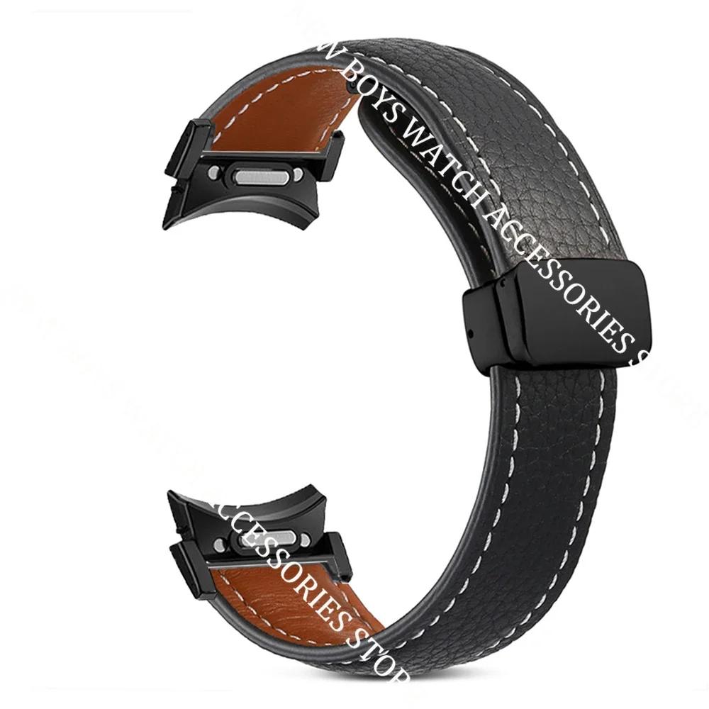 Kožený pásek bez mezer pro Samsung Galaxy Watch 7/6/5 40mm 44mm 6 Classic 47mm 43mm Řemínek Quick Fit Bílý magnetický pásek s D-přezkou