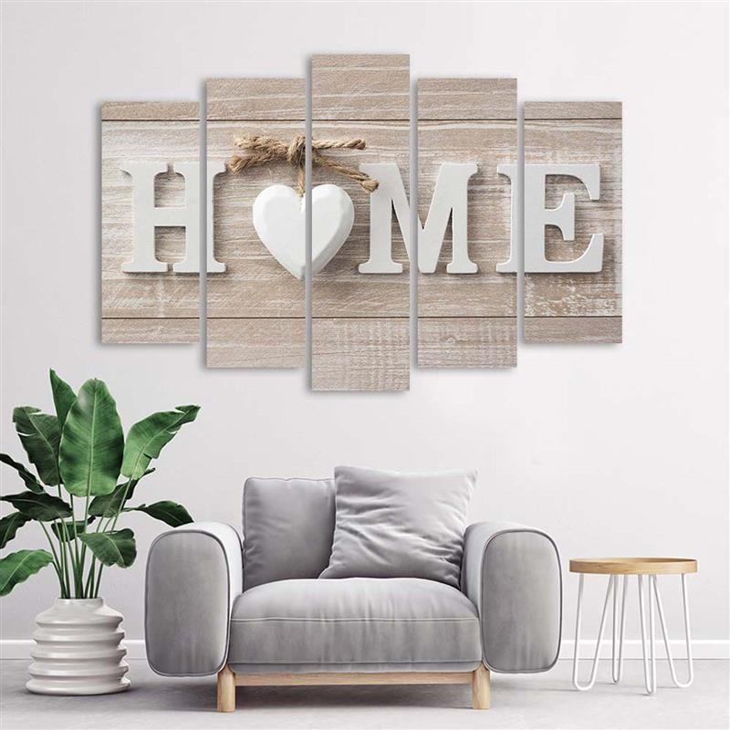 Five Piece Picture Canvas Print Modern Home Heart White