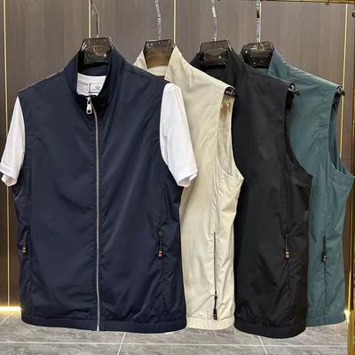 Herren Frühling/Sommer Business Casual Unifarbene Weste Stehkragen Slim-Fit Reißverschluss Weste