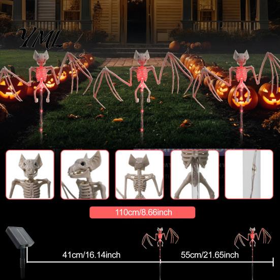 Outdoor Spooky Garden Ornament Solar Halloween Bat Lights, Realistic Skeleton Pathway Decor, Waterproof LED Strange Green Light Props Stake