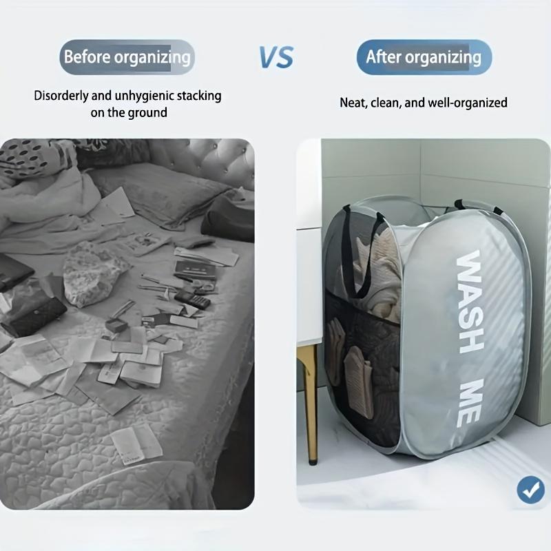 Foldable Laundry Basket with Handle - Foldable Mesh Fabric Laundry Basket,  Space Saving, Suitable for bathrooms,Laundry Baskets